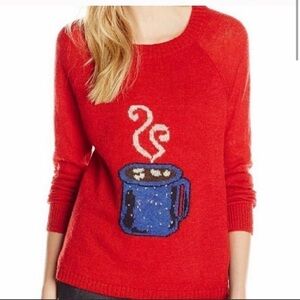 𝅺WOOLRICH mohair red sweater with Hot Chocolate mug print womens Small